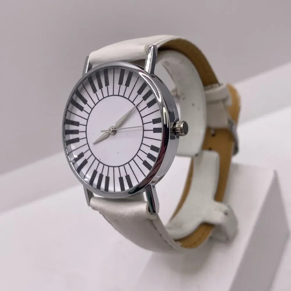 Womens Piano Silver White Band Watch New Battery